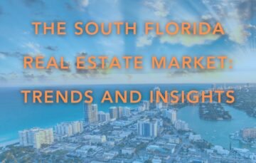 The image features an aerial view of a coastal urban landscape in South Florida, with clear blue waters, sandy beaches, and a line of modern high-rise buildings. Overlay text states "THE SOUTH FLORIDA ADVANTAGE: INVESTING IN REAL ESTATE PARADISE" in bold orange letters that stand out against the pale blue sky and water. The picture captures the essence of the real estate market in South Florida, highlighting it as a prime location for property investment.