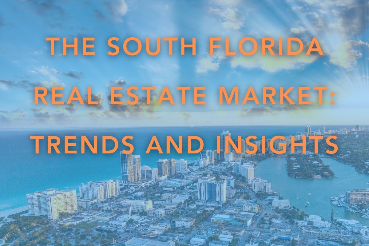 The image features an aerial view of a coastal urban landscape in South Florida, with clear blue waters, sandy beaches, and a line of modern high-rise buildings. Overlay text states "THE SOUTH FLORIDA ADVANTAGE: INVESTING IN REAL ESTATE PARADISE" in bold orange letters that stand out against the pale blue sky and water. The picture captures the essence of the real estate market in South Florida, highlighting it as a prime location for property investment.